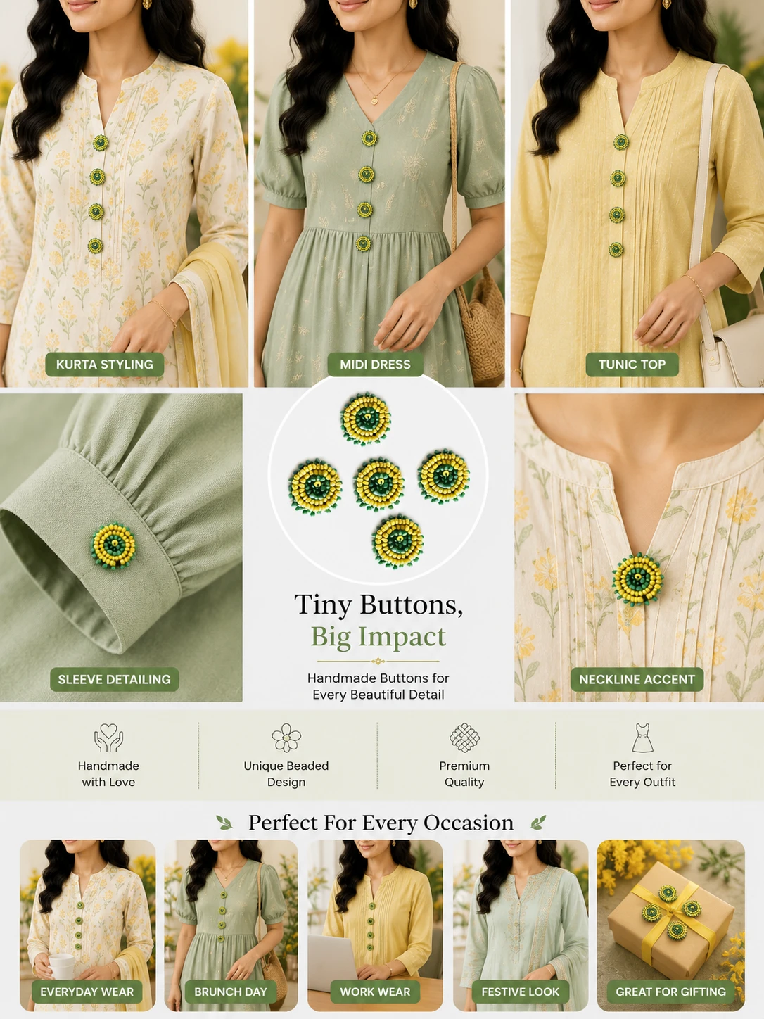Yellow Beadwork Buttons - Image 2
