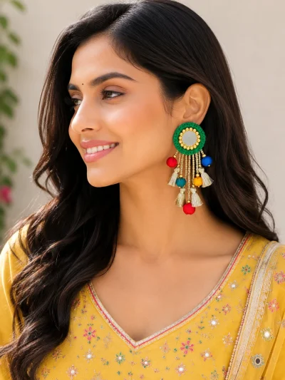 navratri earrings green