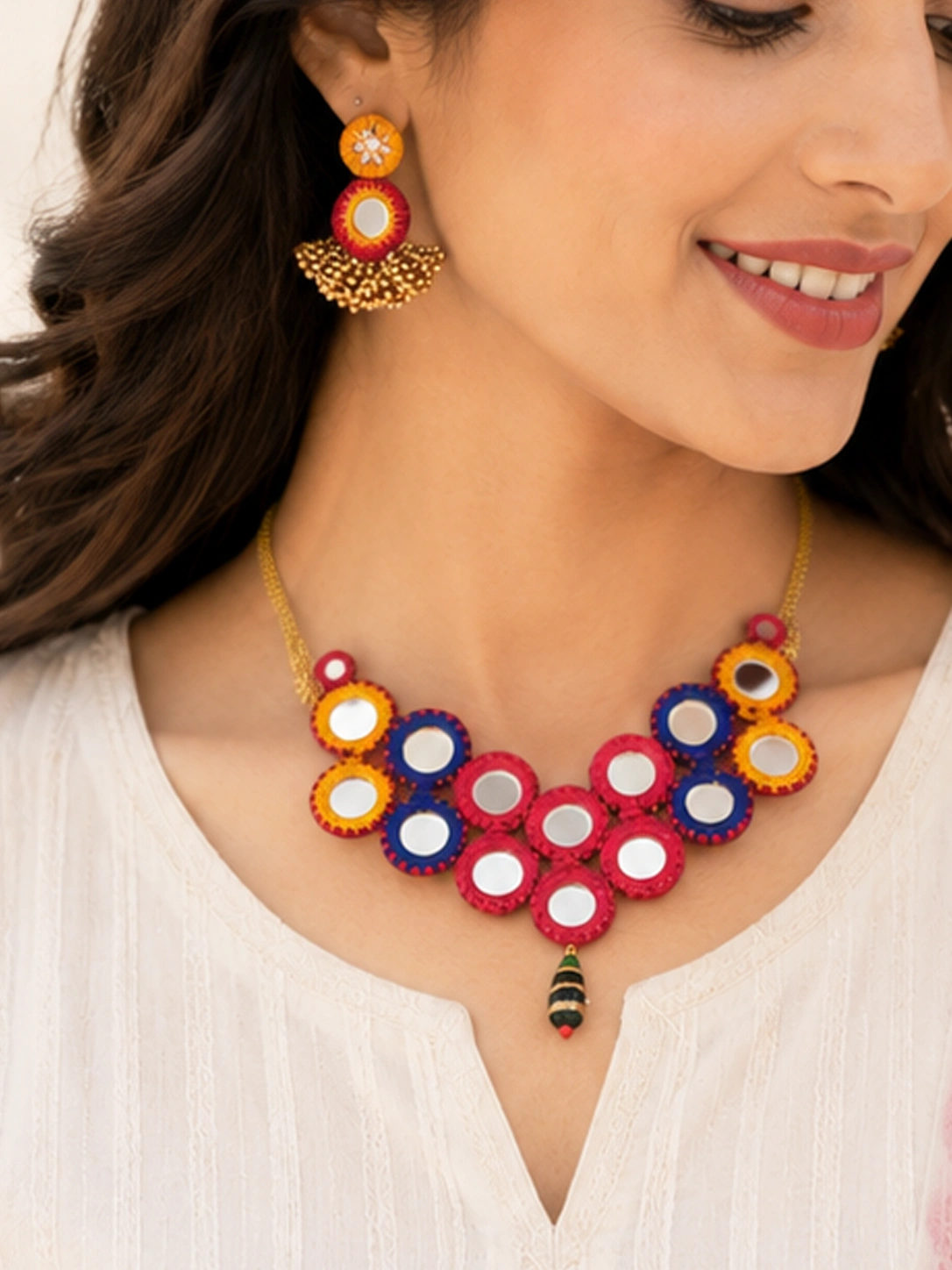 Handmade Mirror Work Reversible Necklace Set