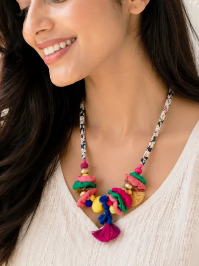 Handmade Multicolor Fabric Necklace