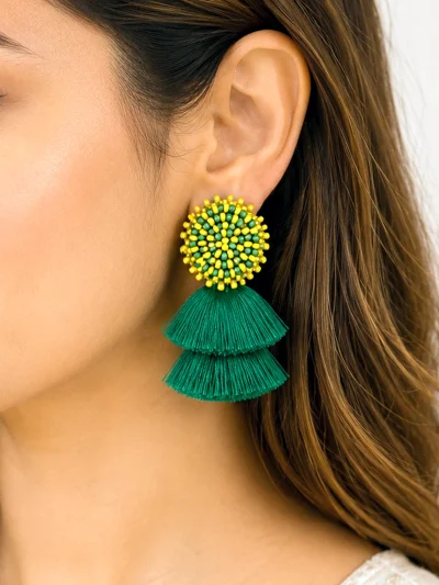 green tassels earrings