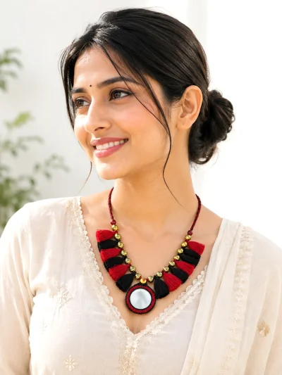 maroon tassel necklace for women