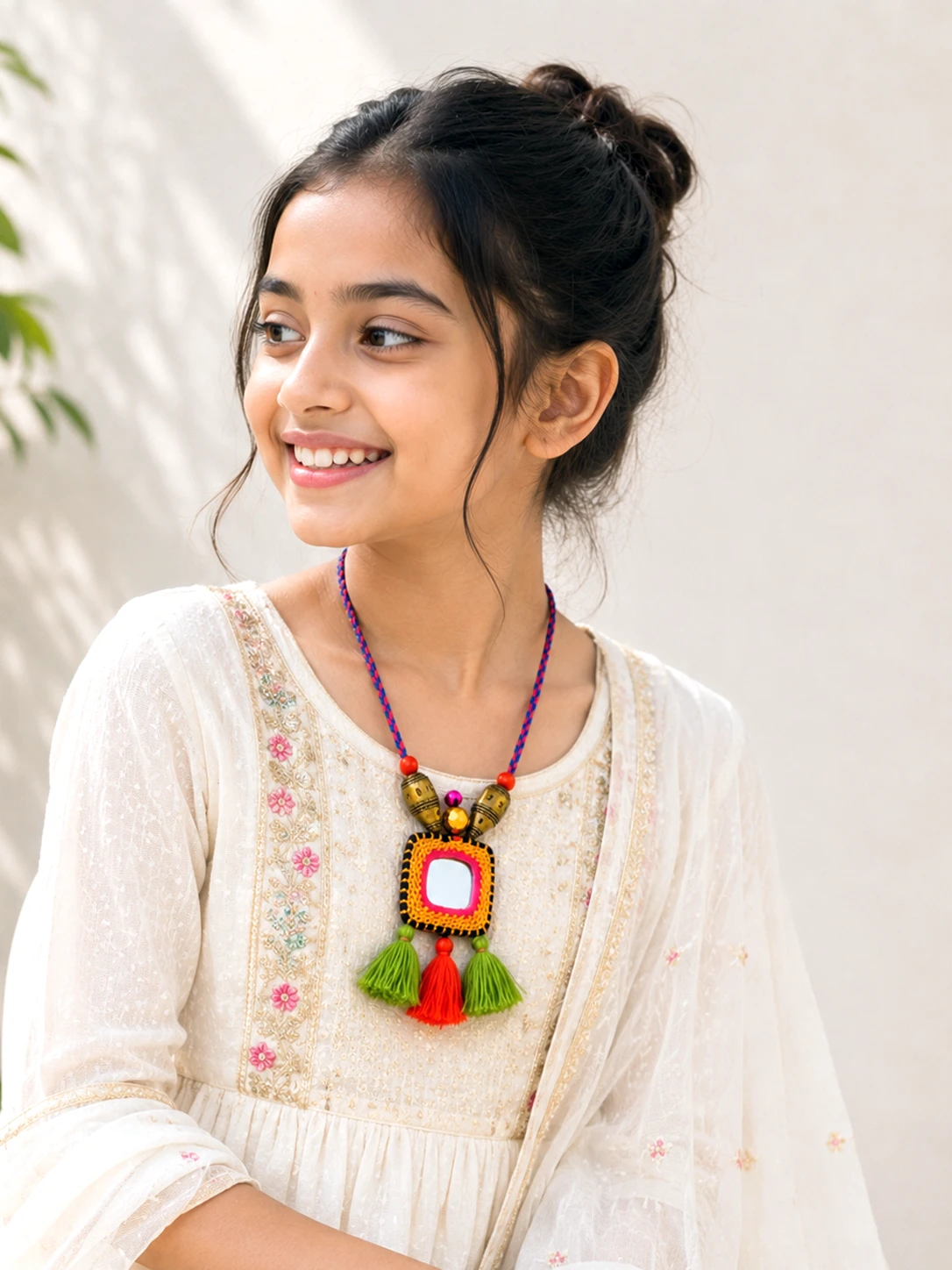 mirror work pendant necklace green kids