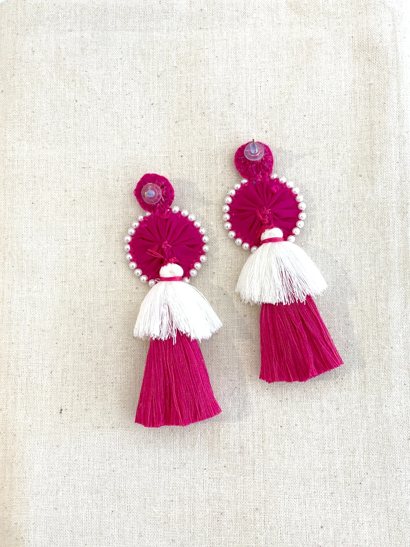 Rani Pearl Mirror Tassel Earrings - Image 3