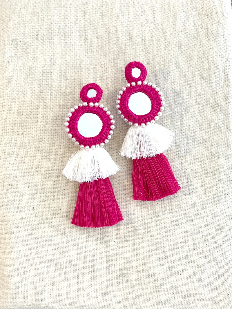 Rani Pearl Mirror Tassel Earrings - Image 2