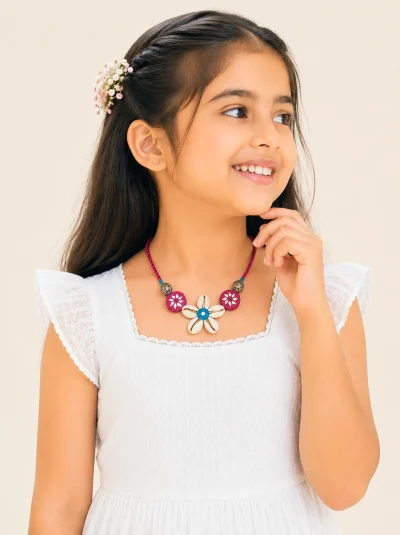 pink mirror work necklace kids