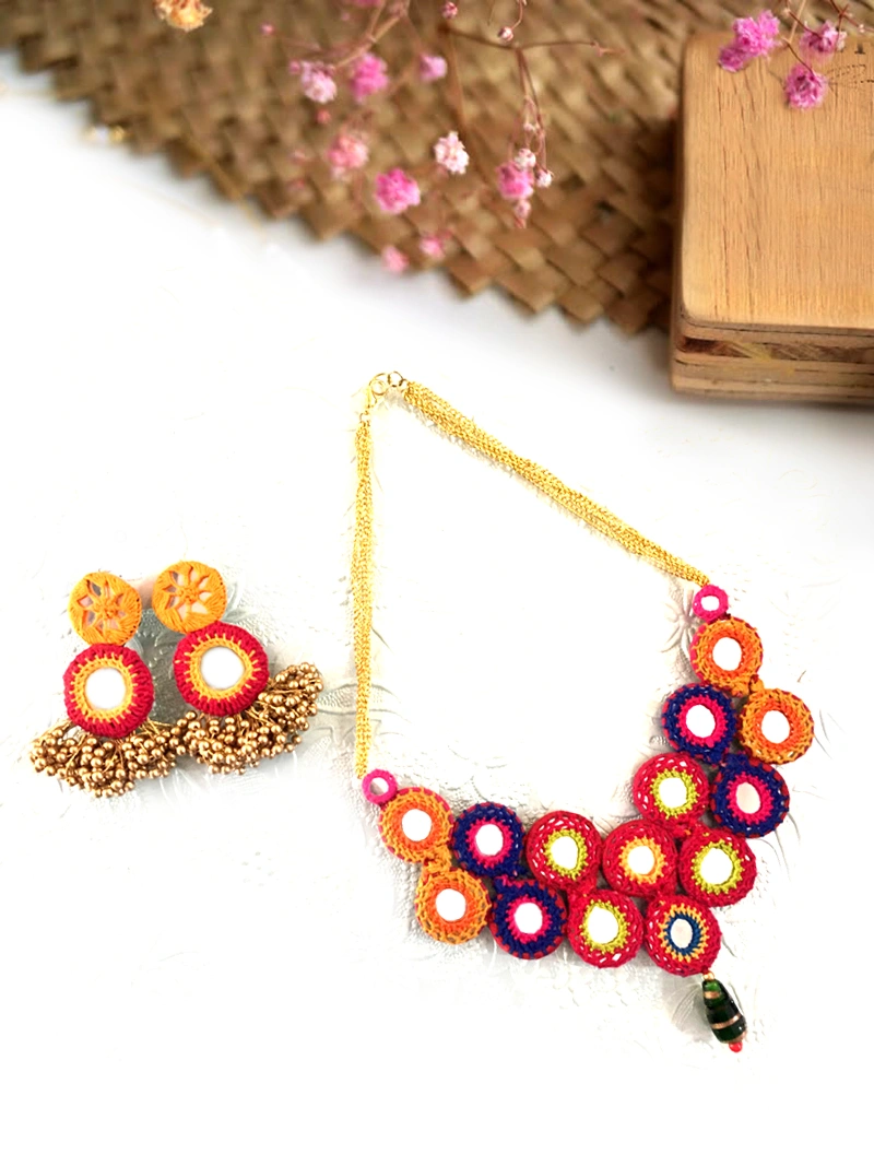 Handmade Mirror Work Reversible Necklace Set