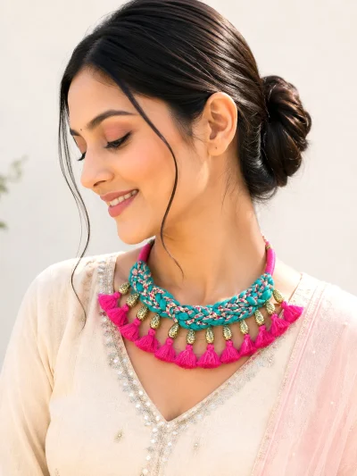 thread tassel choker necklace set