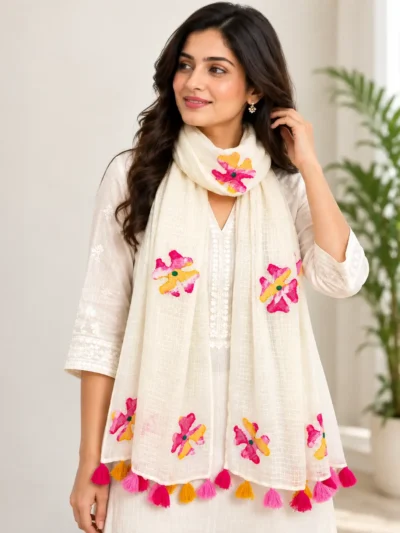 kota hand applique floral stole dupatta